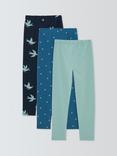 John Lewis Kids' Birds/Floral/Plain Leggings, Pack of 3, Cream, Blue