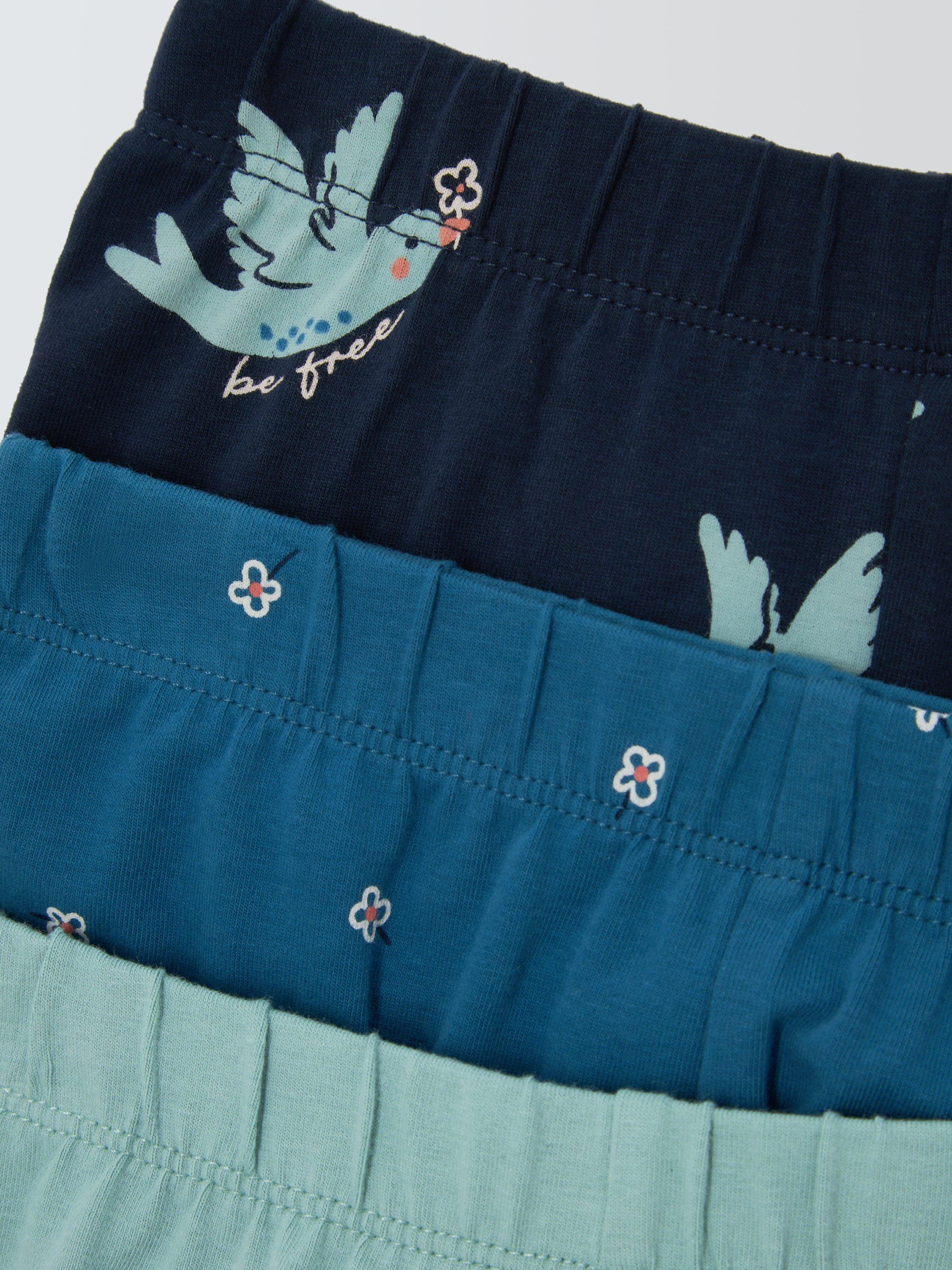 Product image 3 of 3, which shows John Lewis Kids' Birds/Floral/Plain Leggings, Pack of 3, Cream, Blue, 3 years