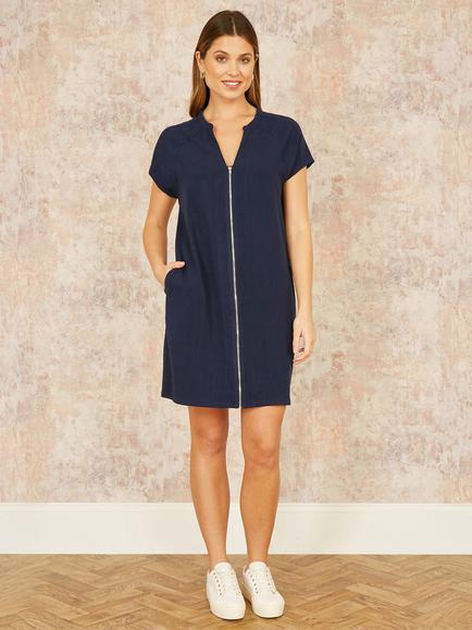 Yumi Zip Tunic Dress, Navy - view 2, Navy