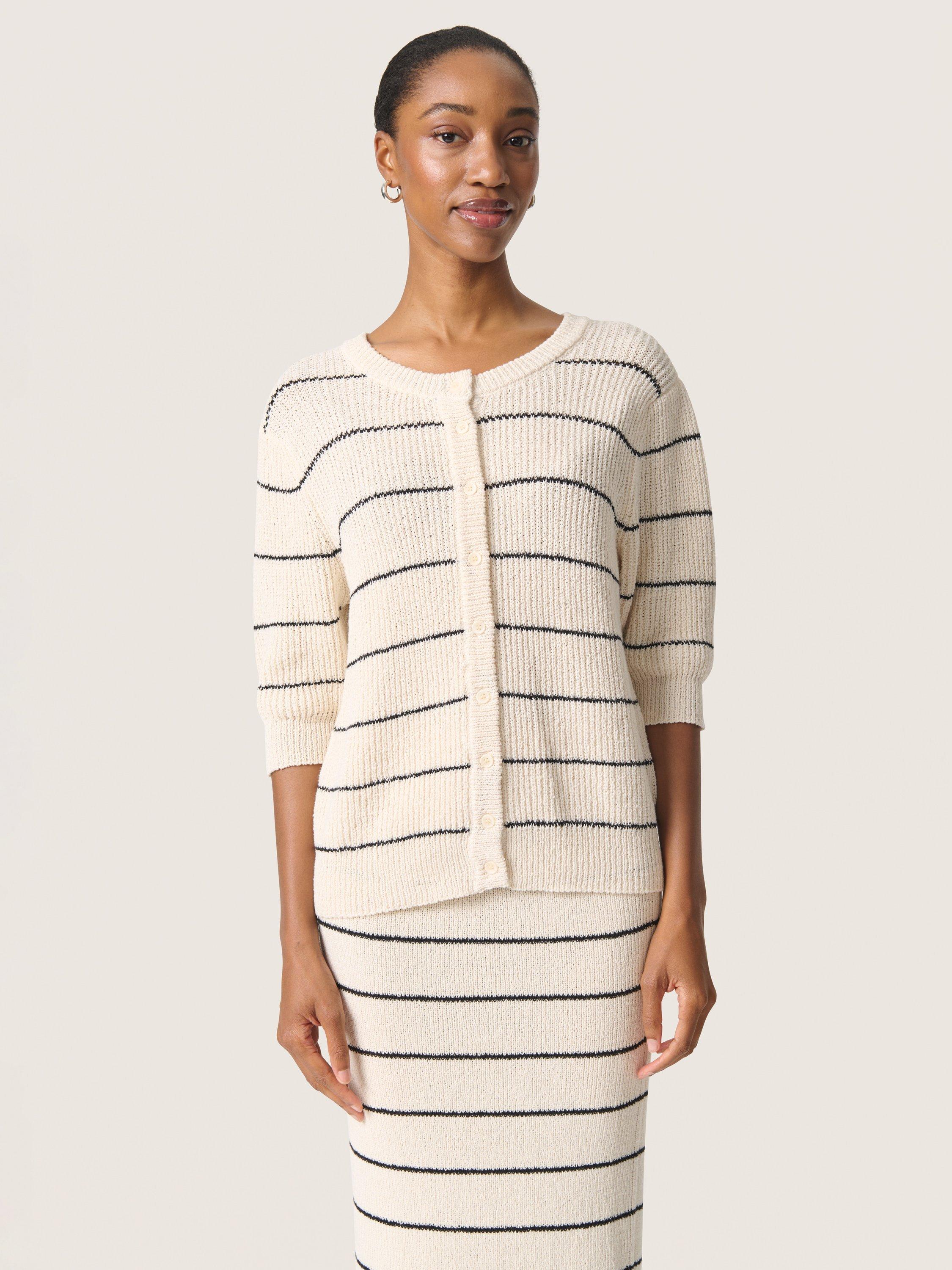 Product image 1 of 6, which shows Soaked In Luxury Winta Stripe Cardigan, White/Black, XS