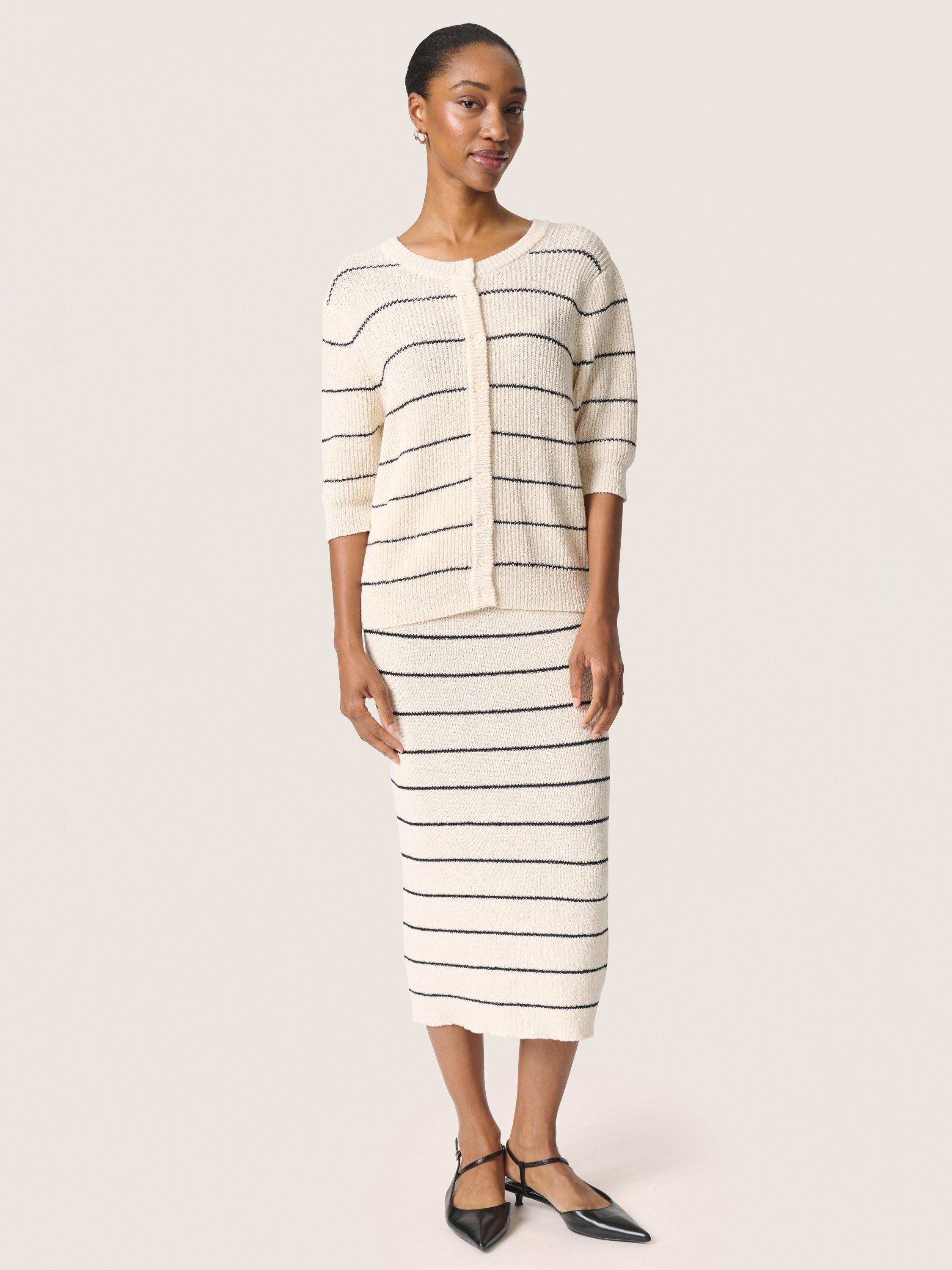 Product image 3 of 6, which shows Soaked In Luxury Winta Stripe Cardigan, White/Black, XS