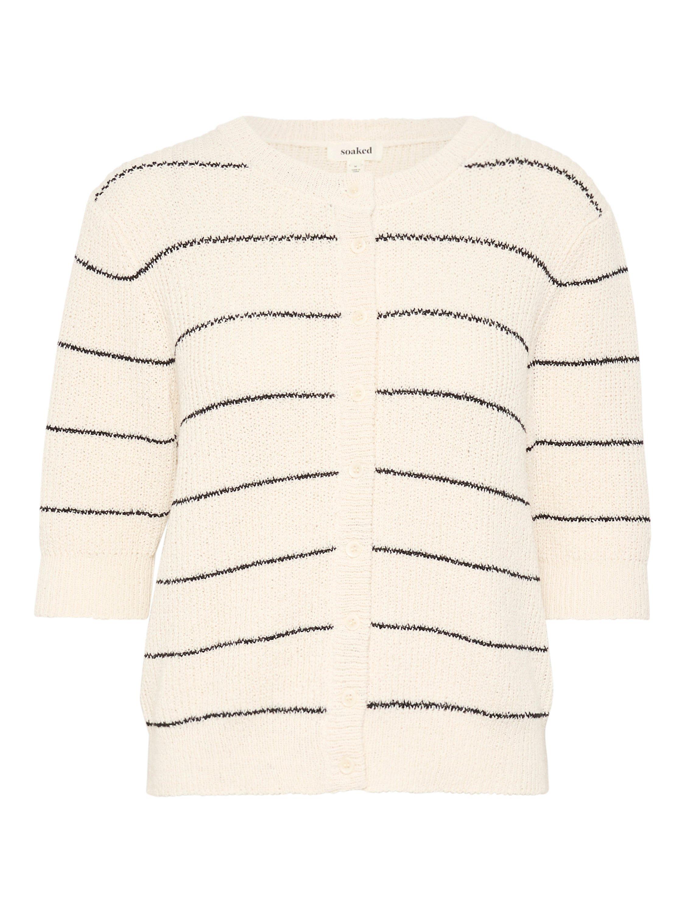 Product image 5 of 6, which shows Soaked In Luxury Winta Stripe Cardigan, White/Black, XS