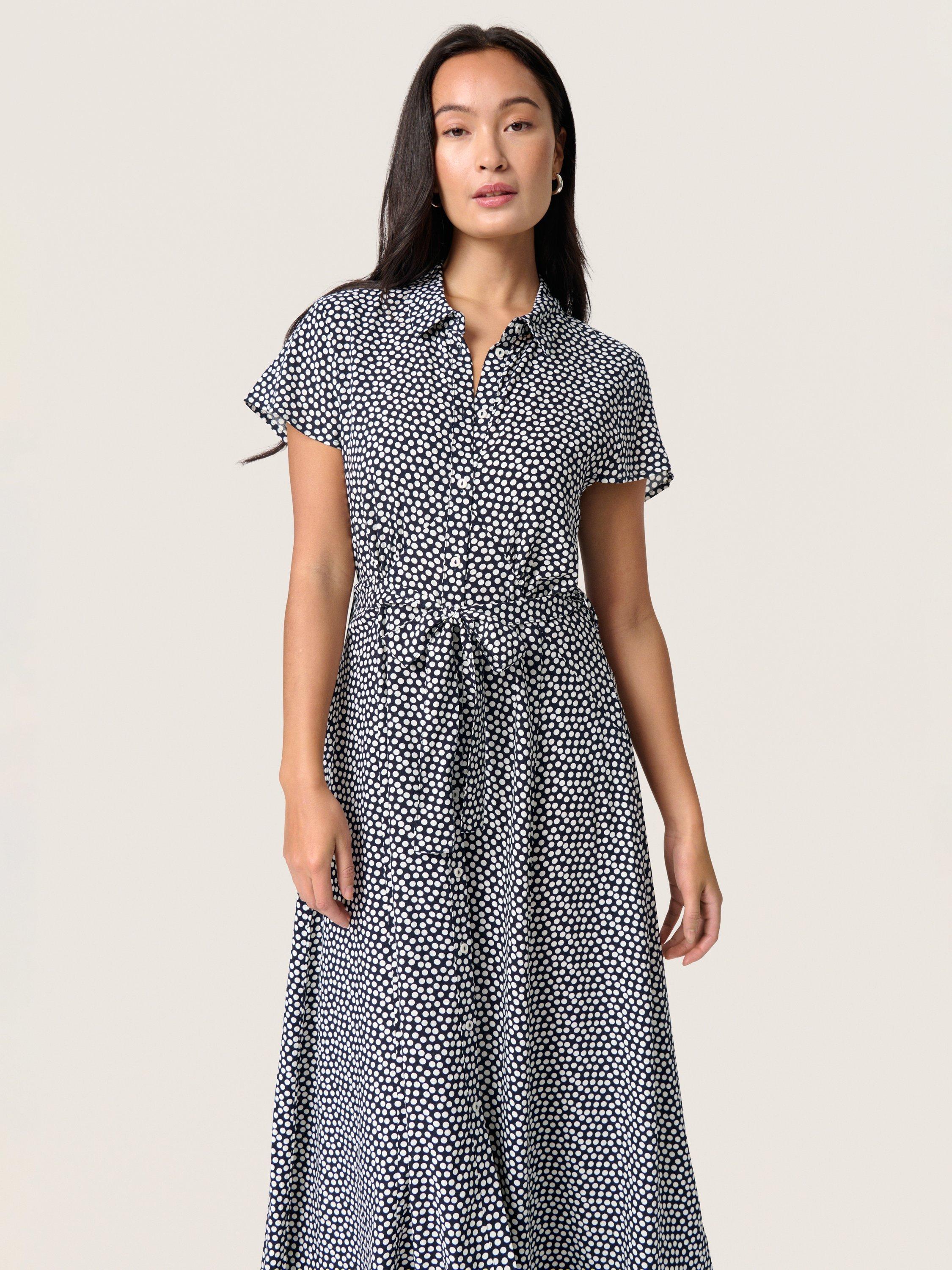 Product image 3 of 5, which shows Soaked In Luxury Arjana Polka Dot Maxi Dress, Nightsky/White, XS