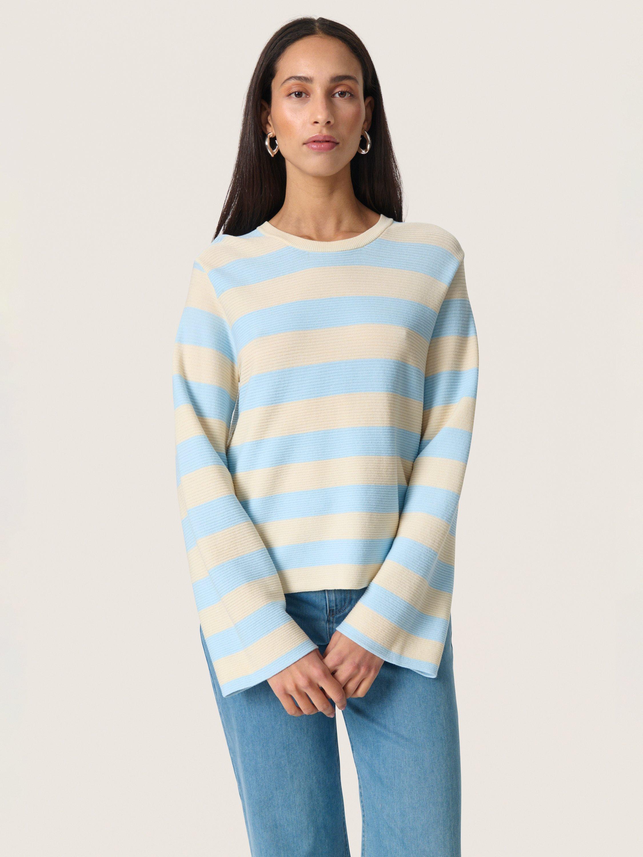 Product image 1 of 6, which shows Soaked In Luxury Lidya Stripe Rib Knit Jumper, Nantucket Breeze, XS