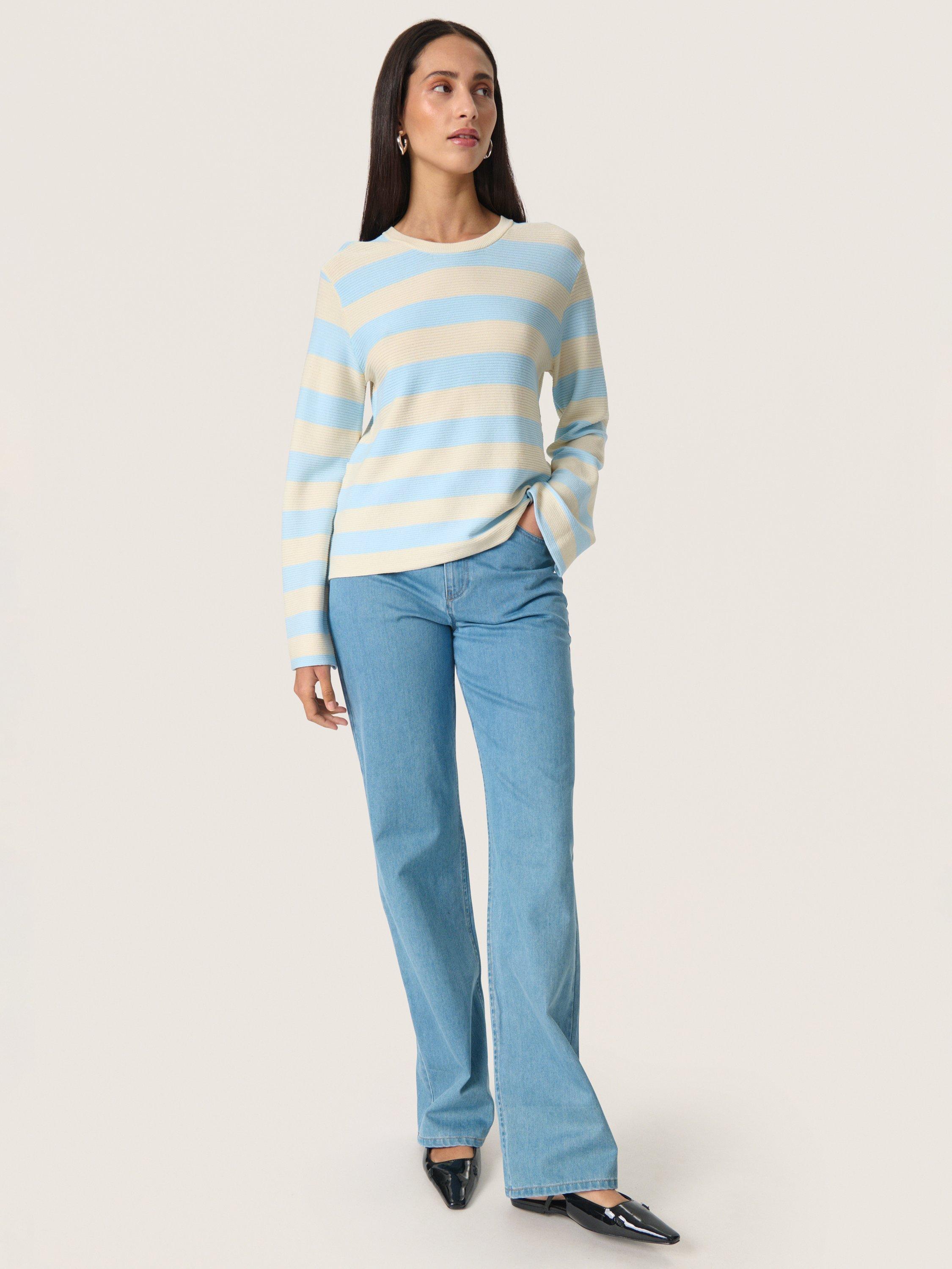 Product image 3 of 6, which shows Soaked In Luxury Lidya Stripe Rib Knit Jumper, Nantucket Breeze, XS