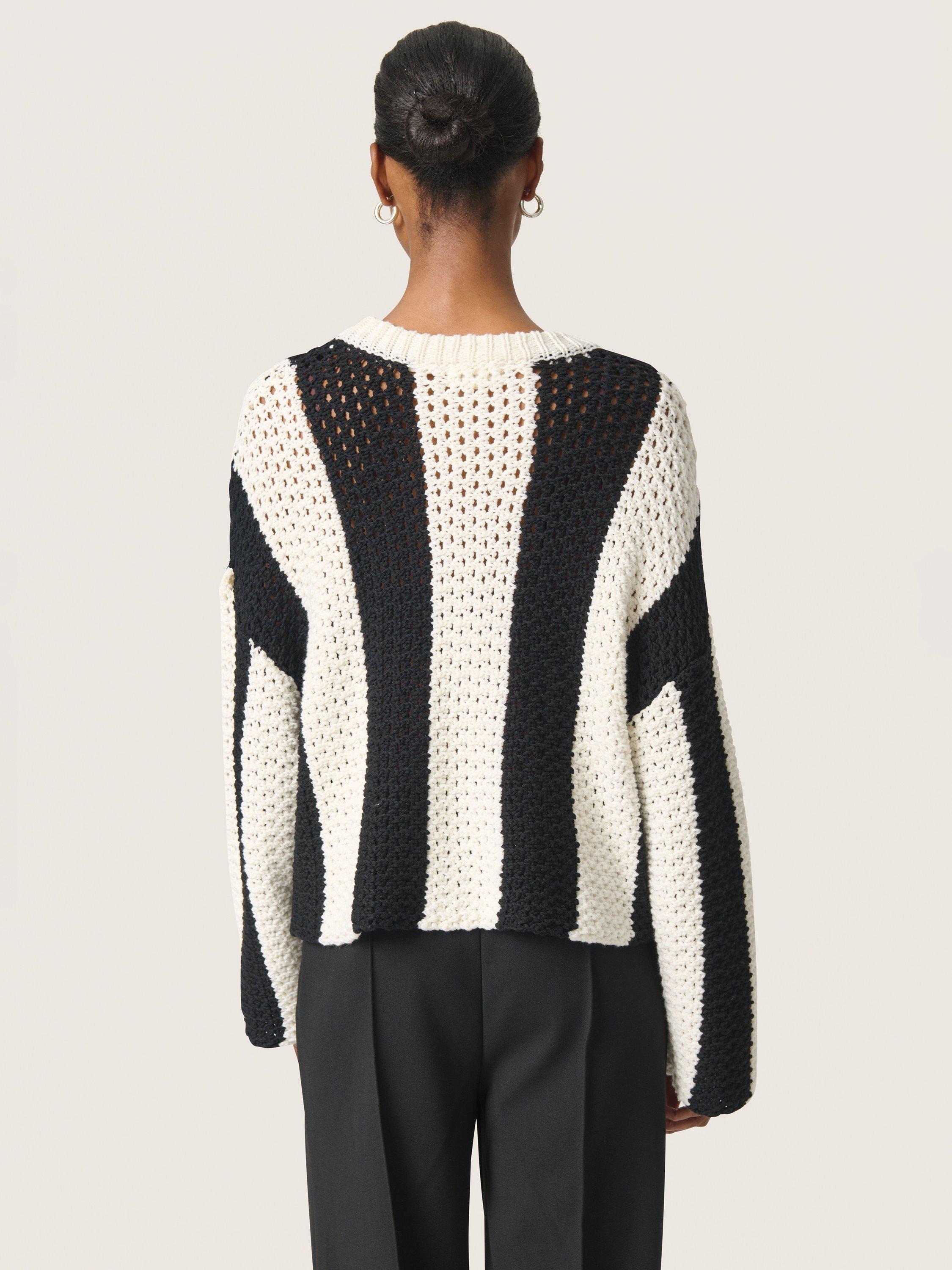 Product image 2 of 6, which shows Soaked In Luxury Menaka Chunky Knit Stripe Jumper, Black/White, XS