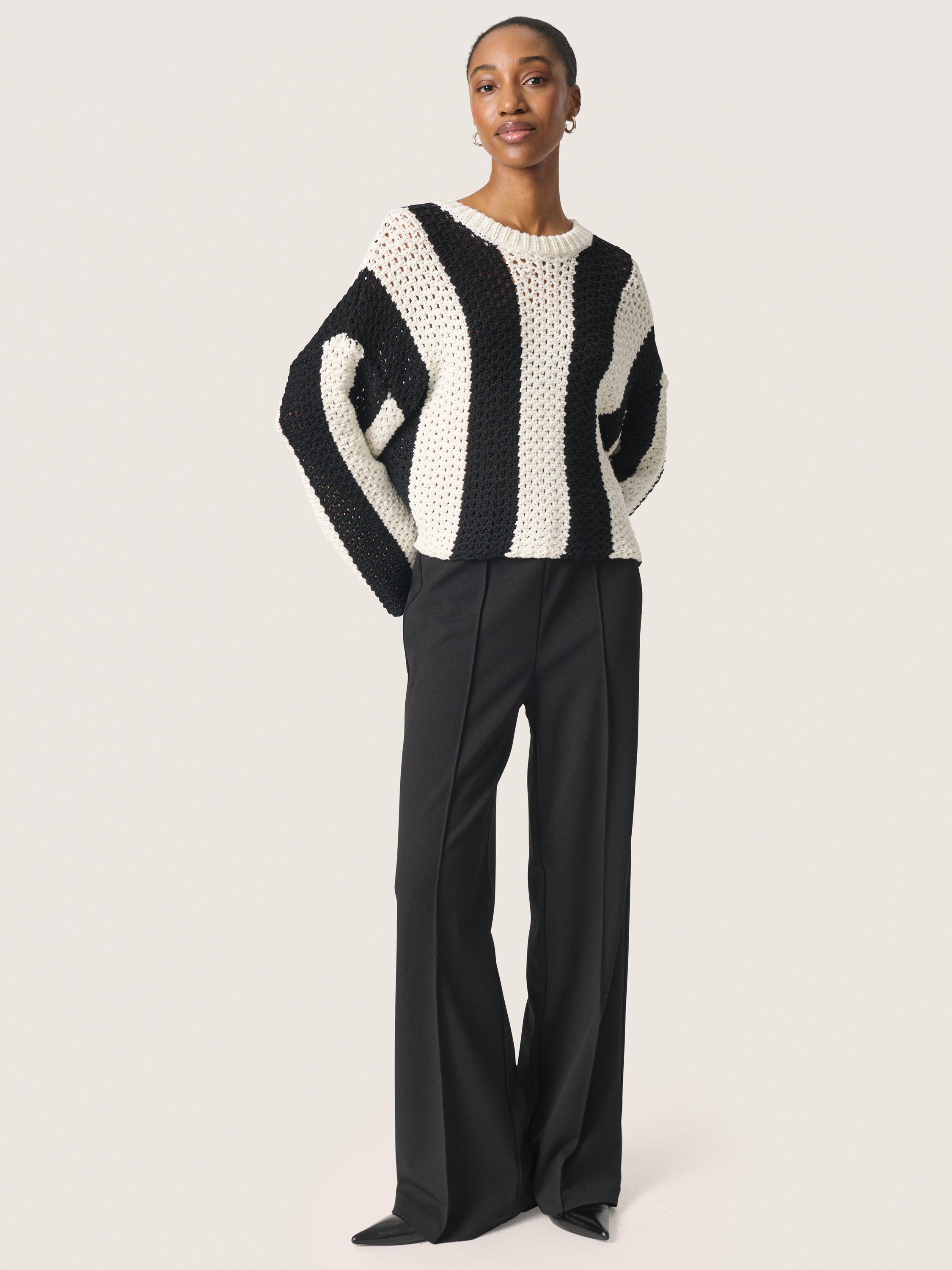 Product image 3 of 6, which shows Soaked In Luxury Menaka Chunky Knit Stripe Jumper, Black/White, XS