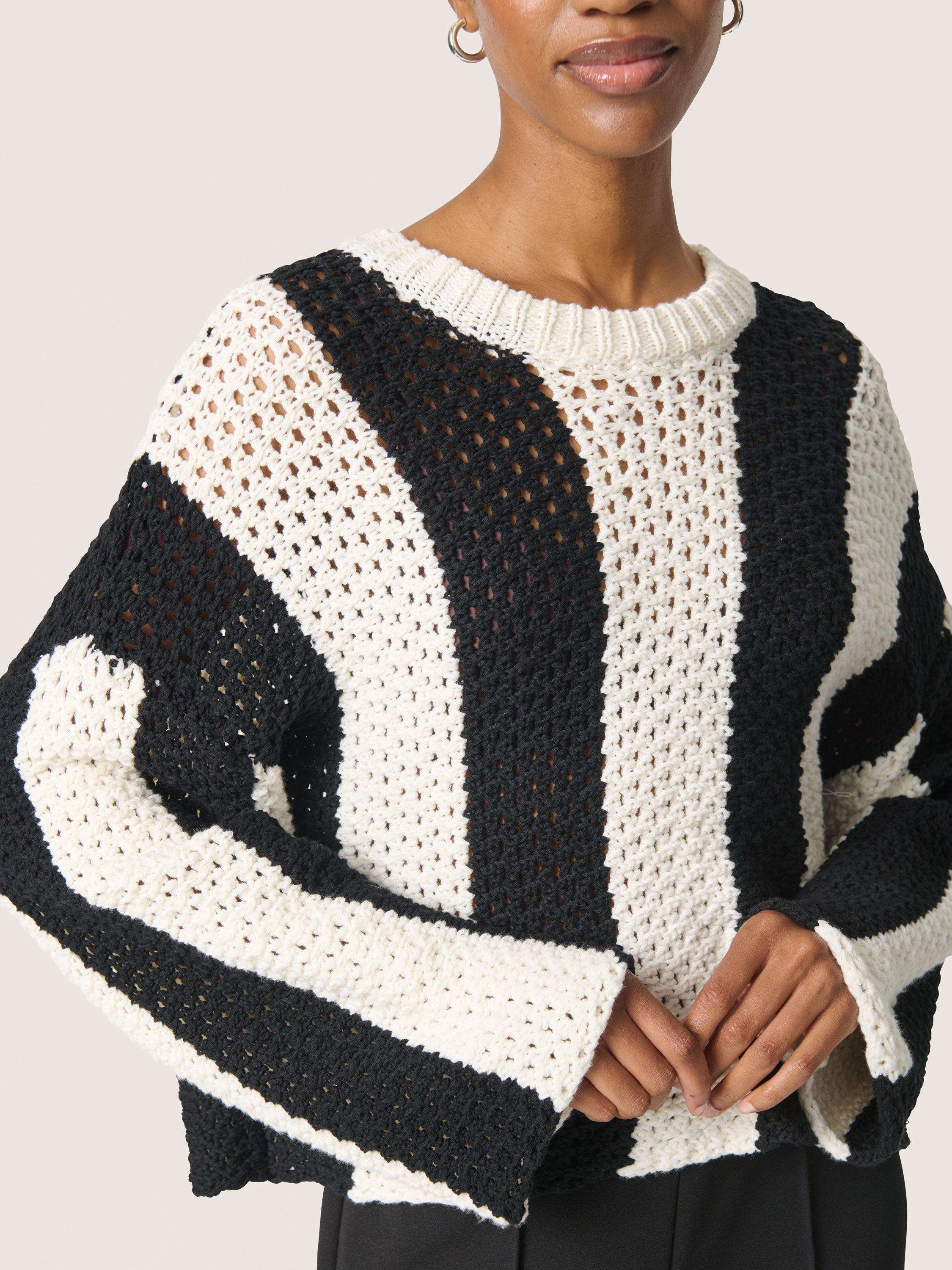 Product image 4 of 6, which shows Soaked In Luxury Menaka Chunky Knit Stripe Jumper, Black/White, XS