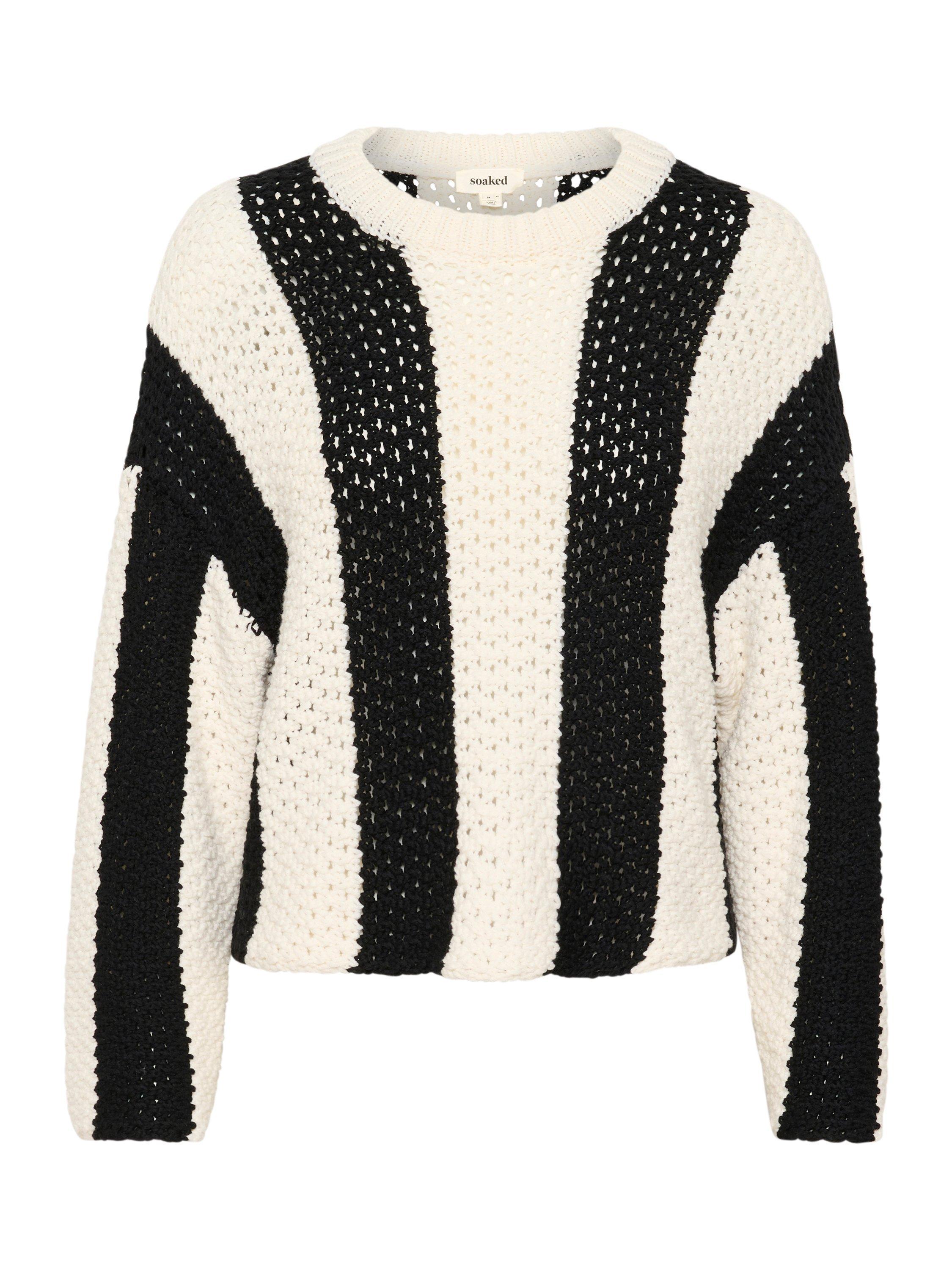 Product image 5 of 6, which shows Soaked In Luxury Menaka Chunky Knit Stripe Jumper, Black/White, XS