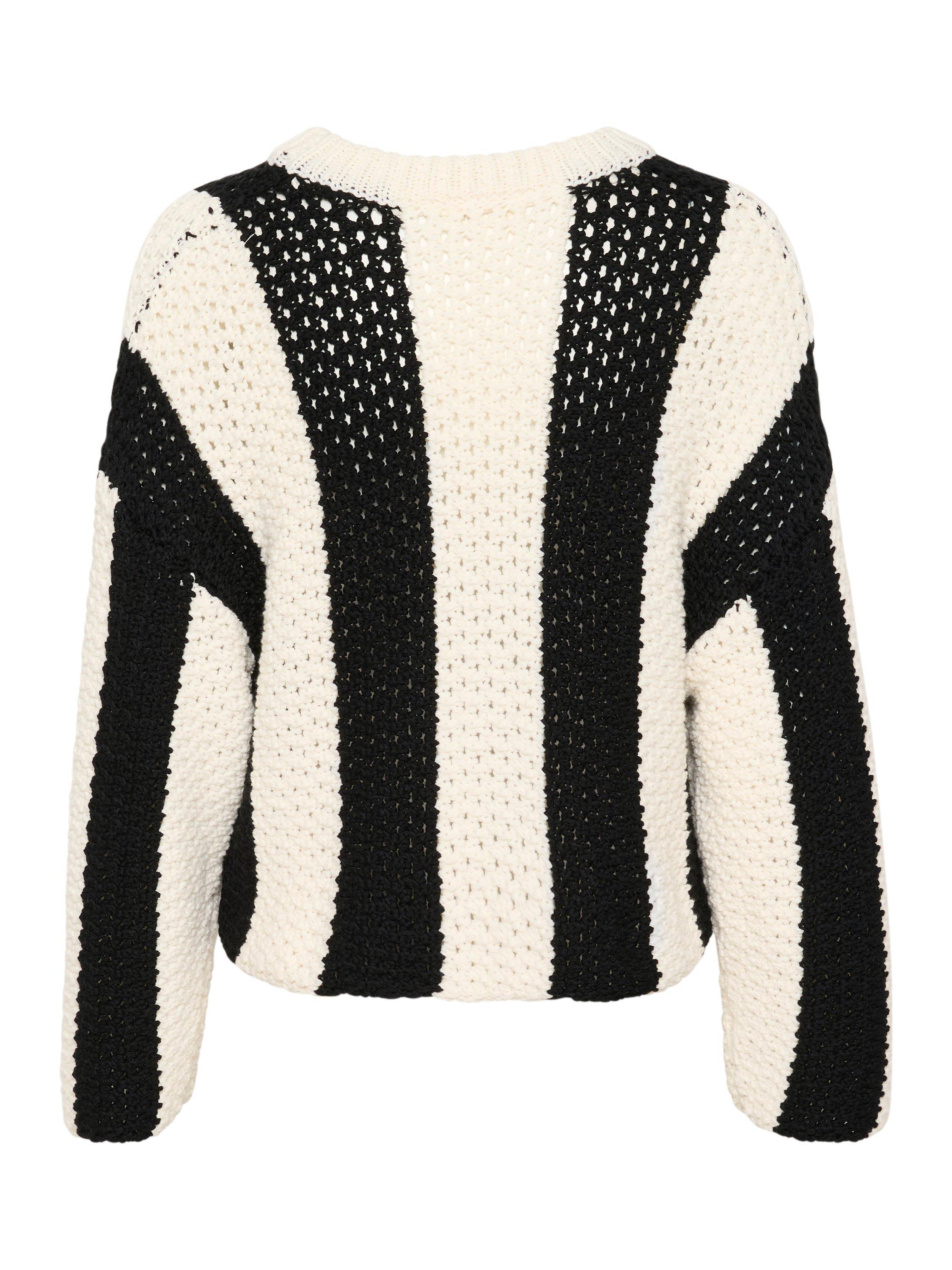 Product image 6 of 6, which shows Soaked In Luxury Menaka Chunky Knit Stripe Jumper, Black/White, XS