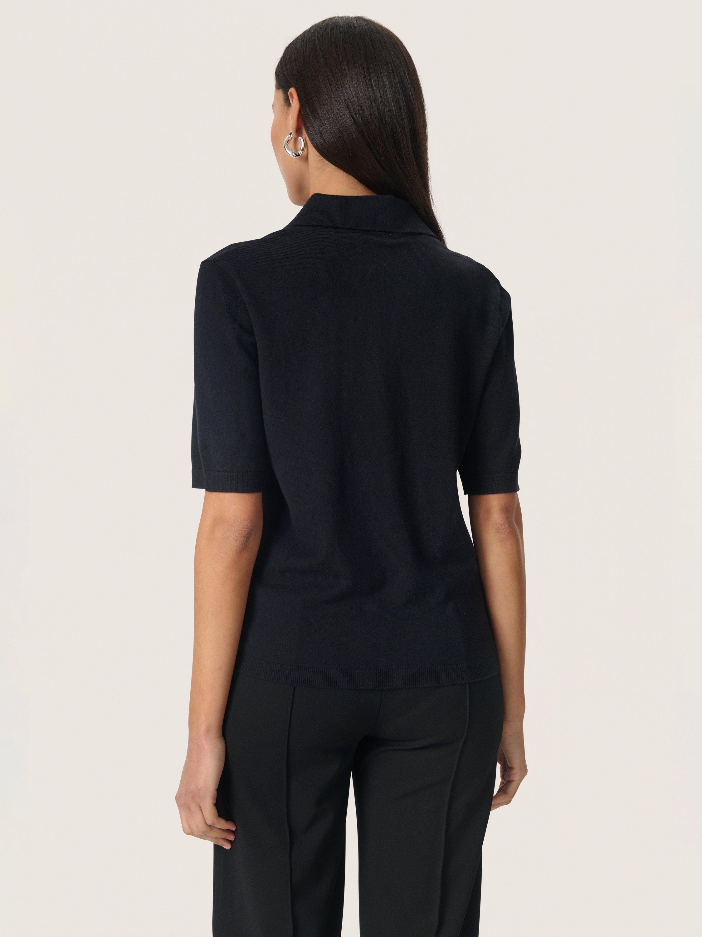 Product image 2 of 6, which shows Soaked In Luxury Spina Rib Knit Polo Shirt, Black, XS