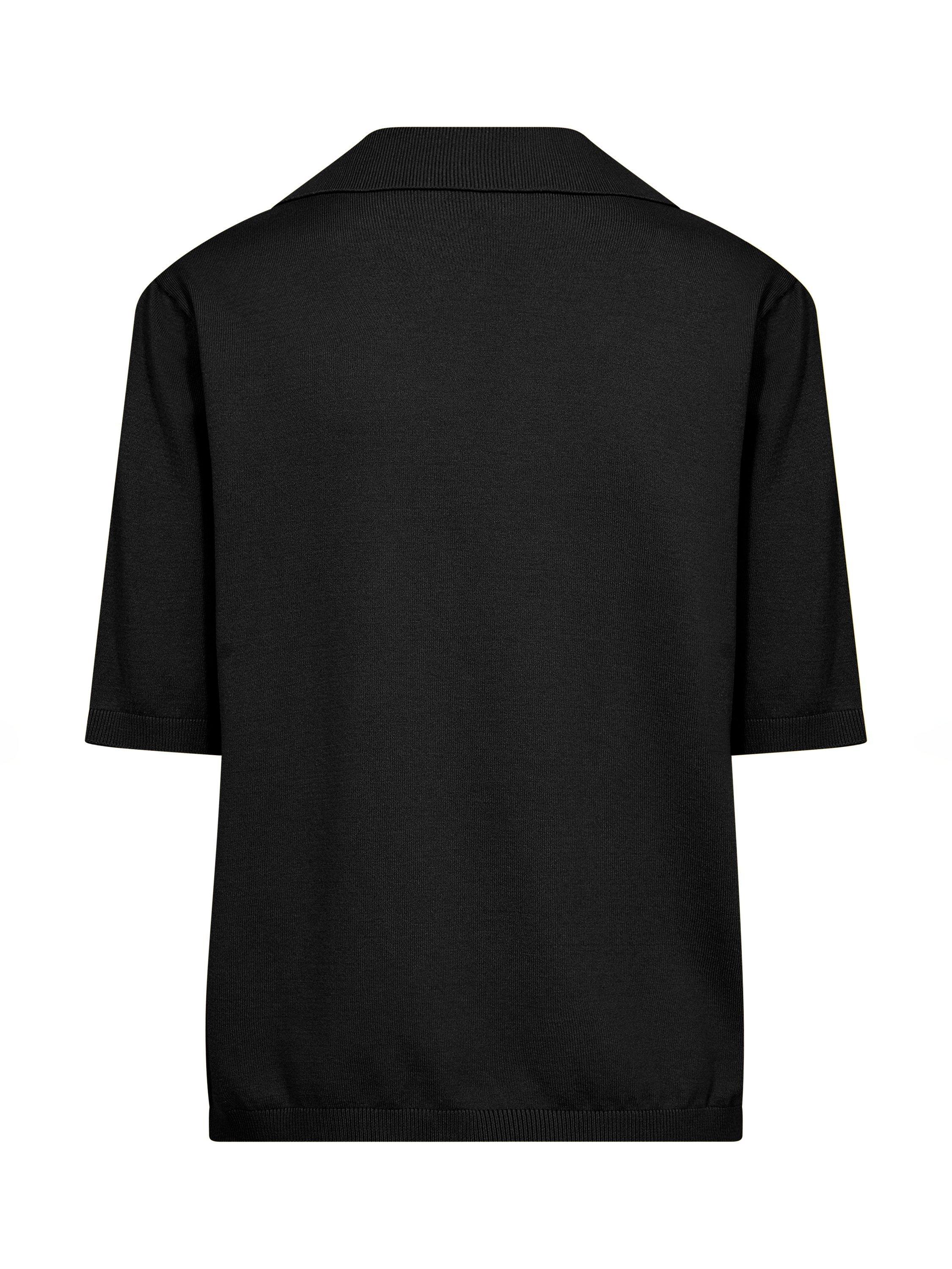Product image 6 of 6, which shows Soaked In Luxury Spina Rib Knit Polo Shirt, Black, XS