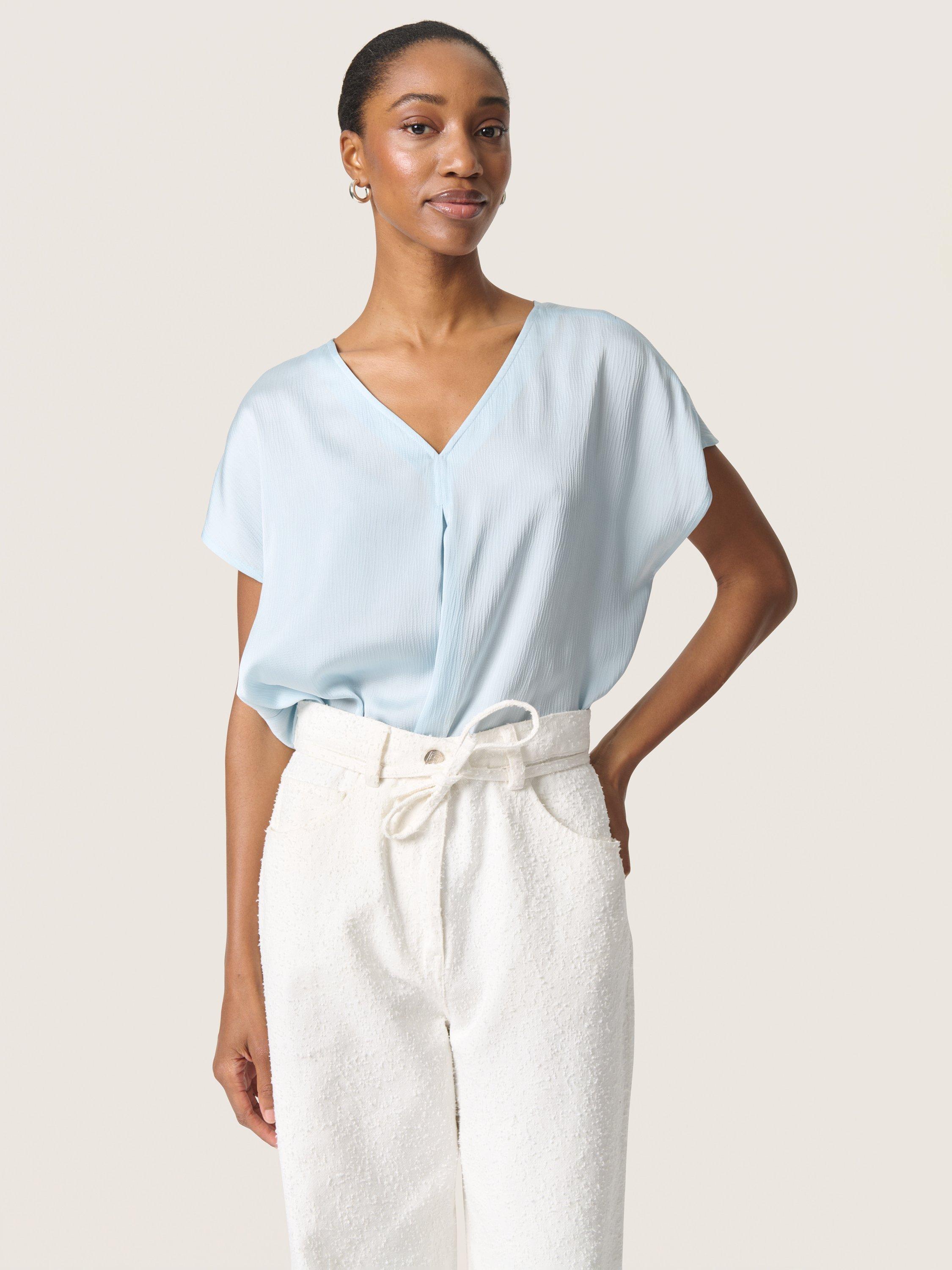 Product image 1 of 6, which shows Soaked In Luxury Ioana V-Neck Top, Nantucket Breeze, S