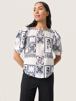 Soaked In Luxury Reesha Patchwork Top, Broken White/Navy, Broken White/Navy