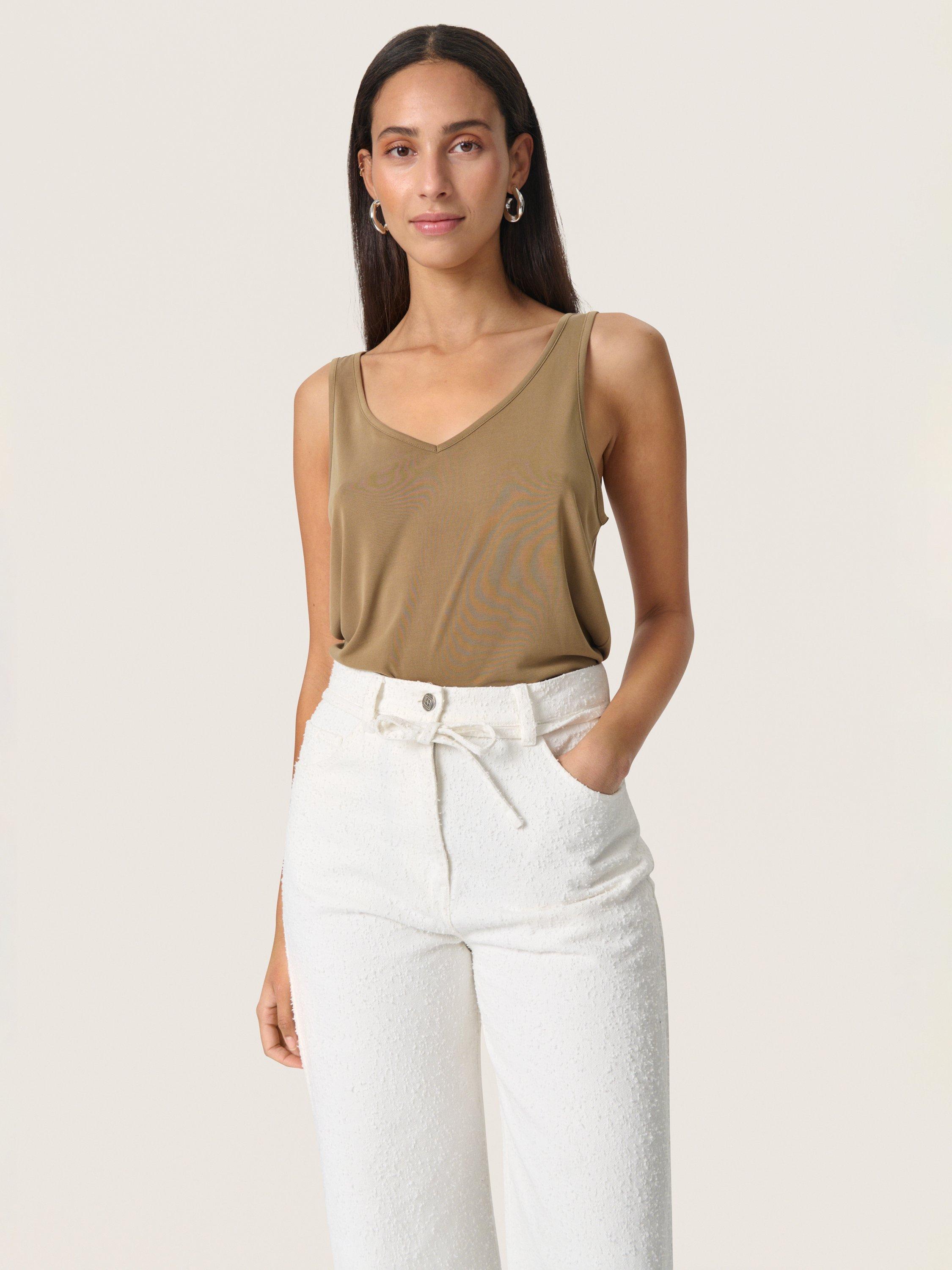 Product image 1 of 5, which shows Soaked In Luxury Columbine V-Neck Vest Top, Neutral, M