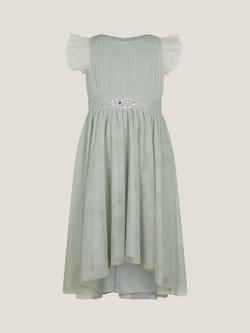 Monsoon Kids' Penelope Diamante Belt Midi Dress, Sage, Sage