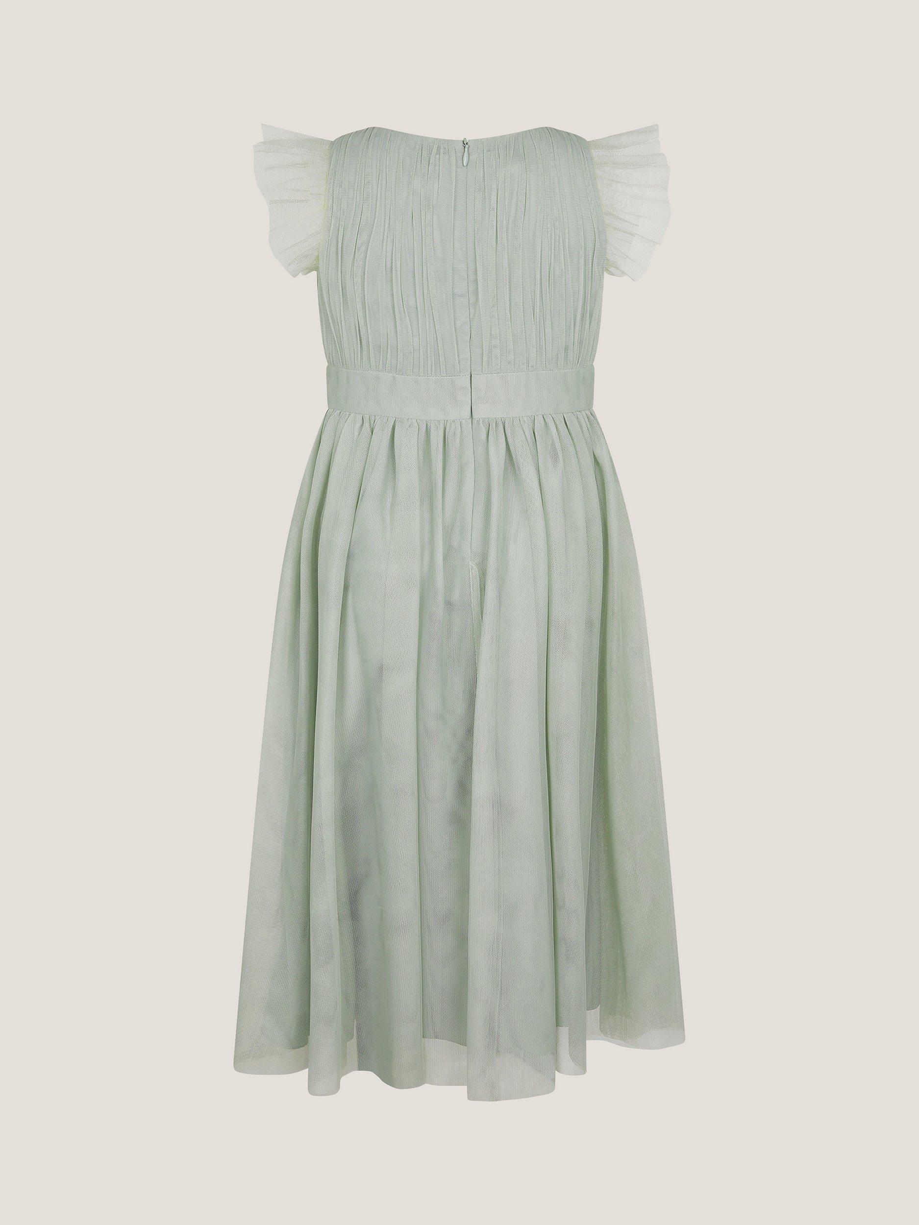 Product image 2 of 3, which shows Monsoon Kids' Penelope Diamante Belt Midi Dress, Sage, 3 years
