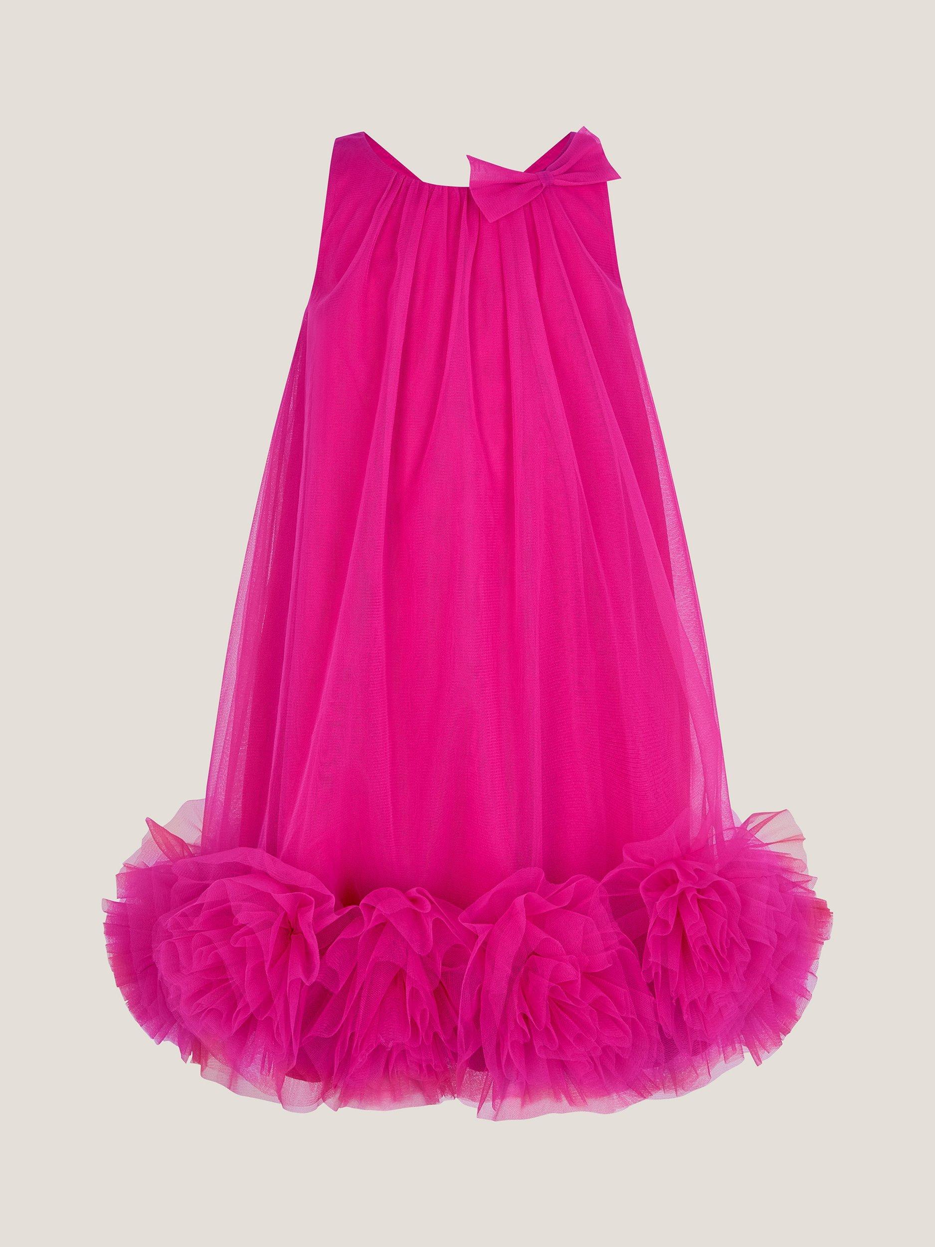 Product image 1 of 3, which shows Monsoon Kids' Pom Swing Dress, Dark Pink, 8 years