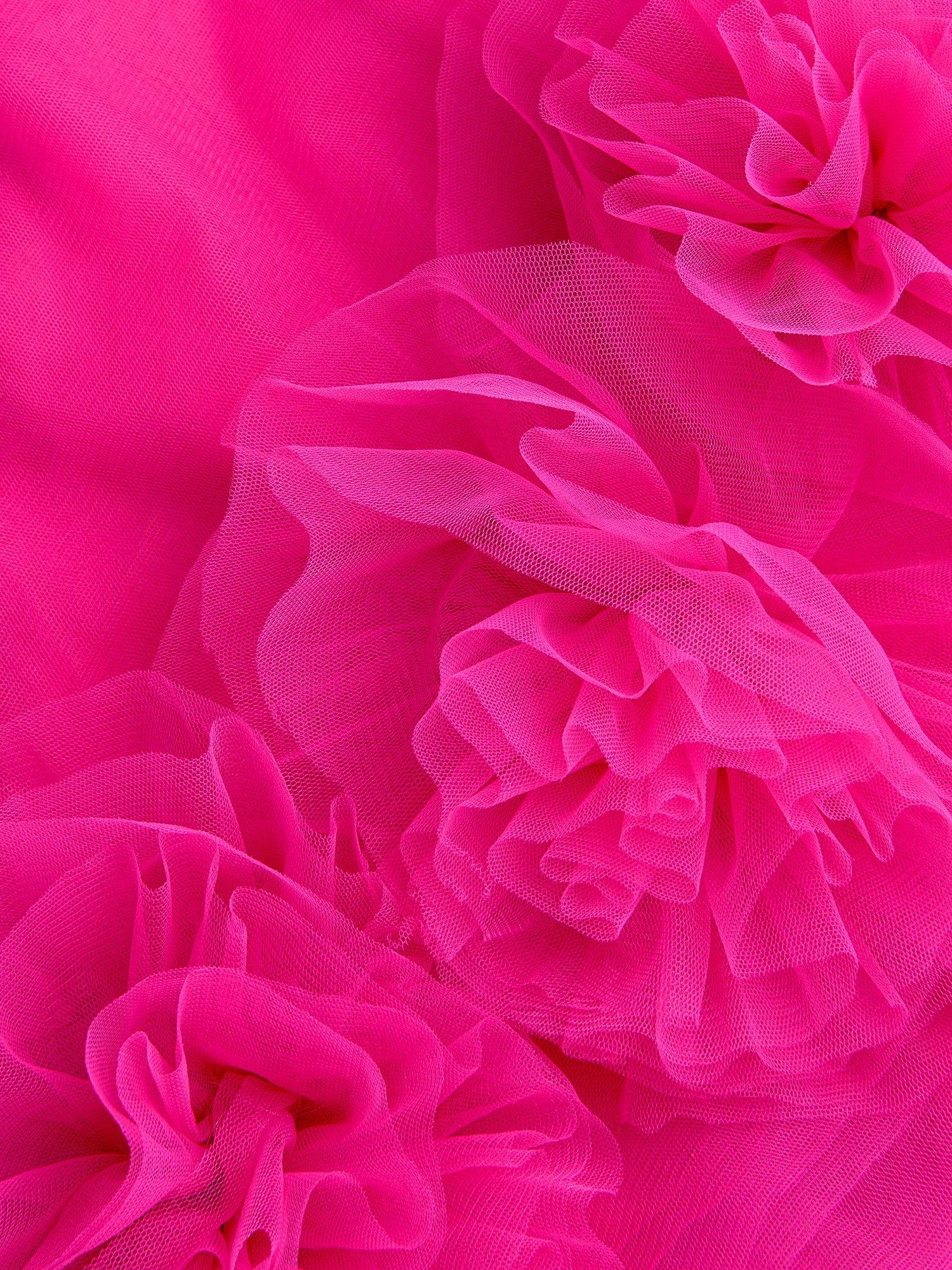 Product image 3 of 3, which shows Monsoon Kids' Pom Swing Dress, Dark Pink, 8 years