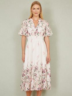 Yumi Mirror Floral Shirt Midi Dress, Ivory, Ivory