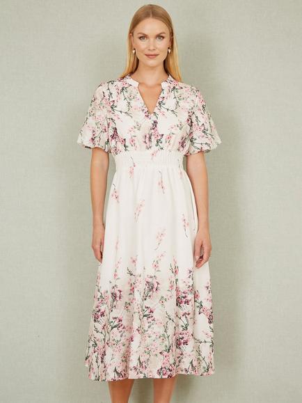 Yumi Mirror Floral Shirt Midi Dress, Ivory, Ivory