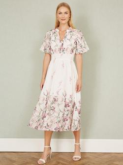 Yumi Mirror Floral Shirt Midi Dress, Ivory - view 2, Ivory