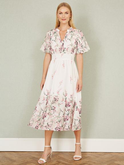 Yumi Mirror Floral Shirt Midi Dress, Ivory - view 2, Ivory