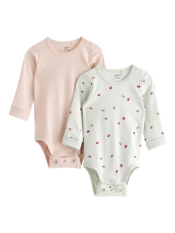 Lindex Baby Plain & Ladybird Long Sleeve Bodysuit, Light Blue, Light Blue