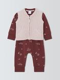 John Lewis Baby Fox Romper & Knitted Gilet Set, Burgundy