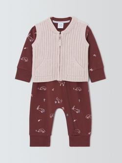 John Lewis Baby Fox Romper & Knitted Gilet Set, Burgundy, Burgundy