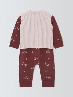 John Lewis Baby Fox Romper & Knitted Gilet Set, Burgundy - view 2, Burgundy