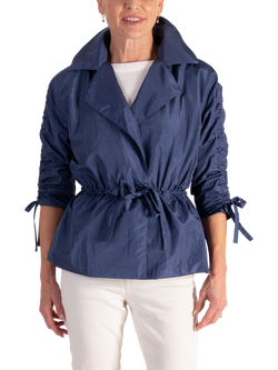 chesca Tie Front Ruched Sleeve Jacket, Blue