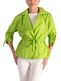 chesca Tie Front Ruched Sleeve Jacket, Lime