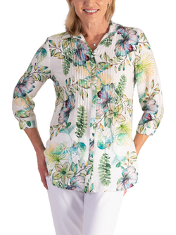 chesca Majestic Garden Floral Shirt, White/Green, White/Green