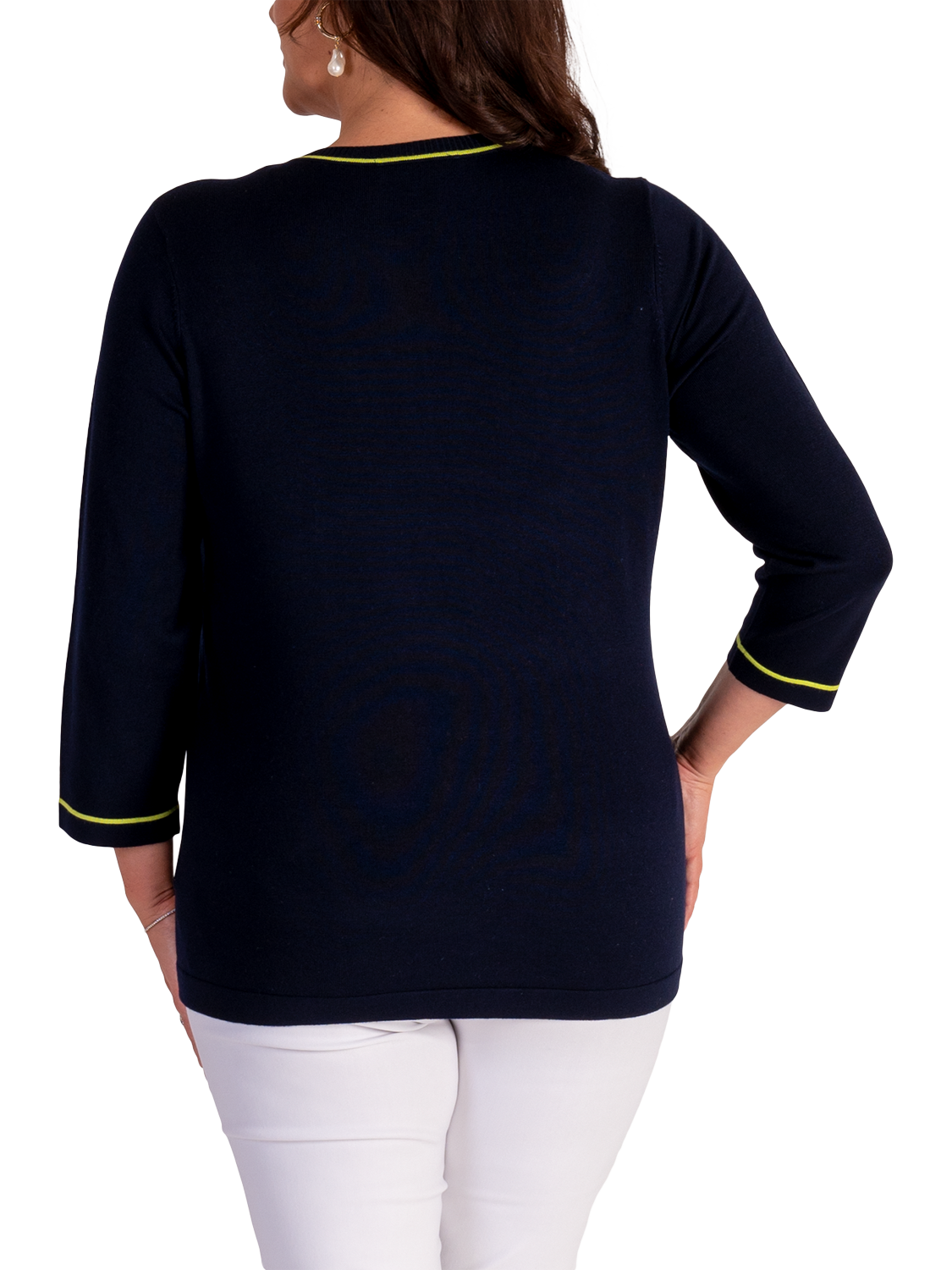 Product image 2 of 5, which shows chesca Diamond Floral Motif Jumper, Navy/White, 12-14