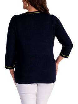 chesca Diamond Floral Motif Jumper, Navy/White - view 2, Navy/White