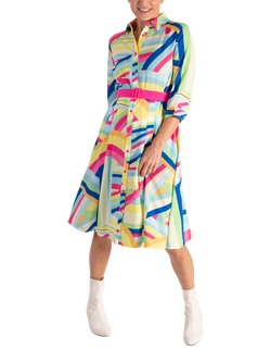 chesca Geometric Wave Shirt Dress, Lime/Multi, Lime/Multi