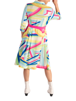 chesca Geometric Wave Shirt Dress, Lime/Multi - view 2, Lime/Multi