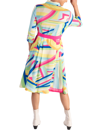 chesca Geometric Wave Shirt Dress, Lime/Multi - view 2, Lime/Multi