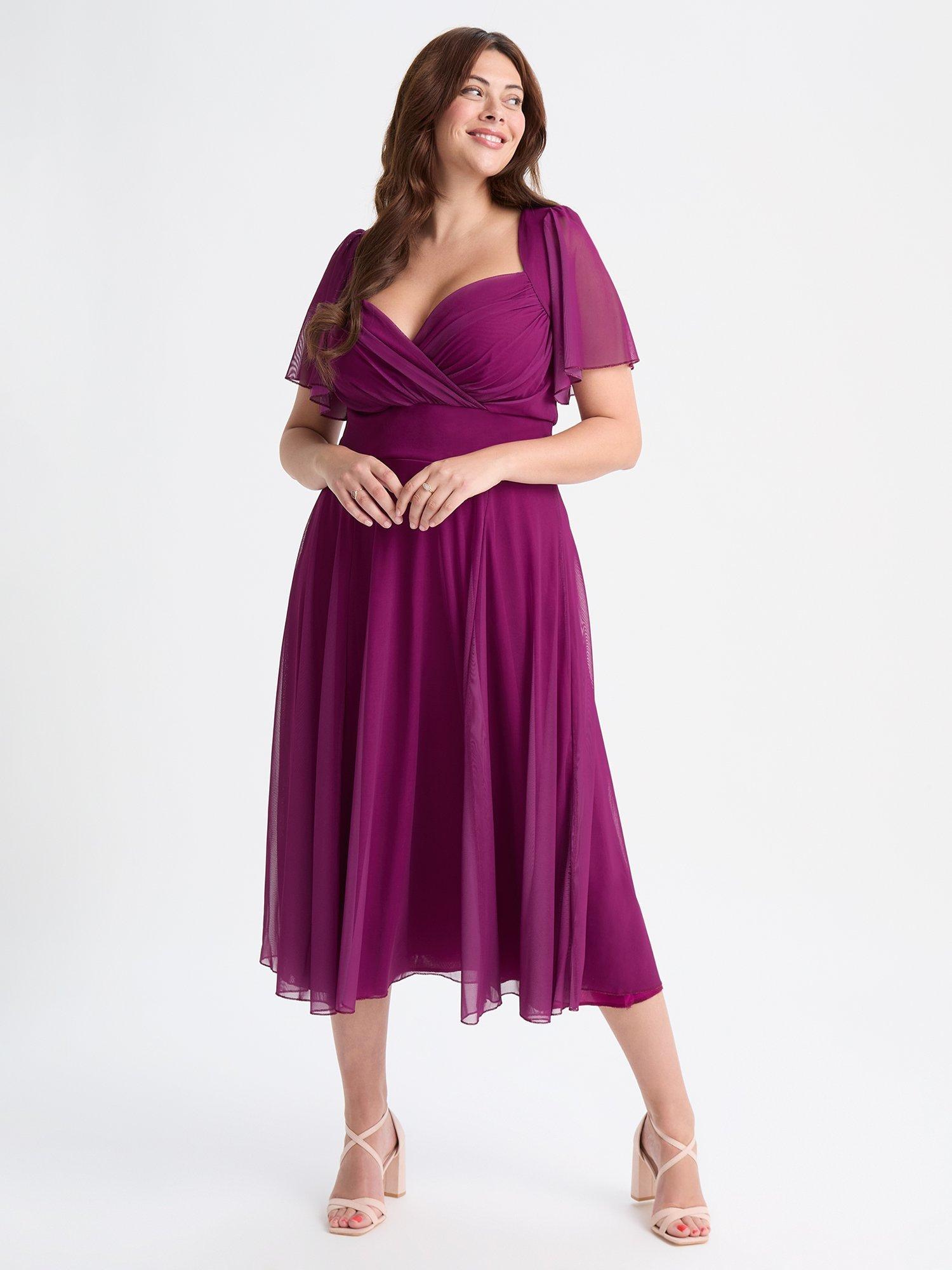 Product image 1 of 4, which shows Scarlett & Jo Liz Bolero Wrap Bodice Midi Dress, Solid Mulberry, 12