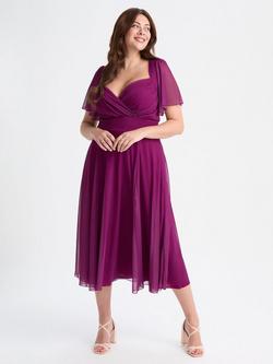 Scarlett & Jo Liz Bolero Wrap Bodice Midi Dress, Solid Mulberry