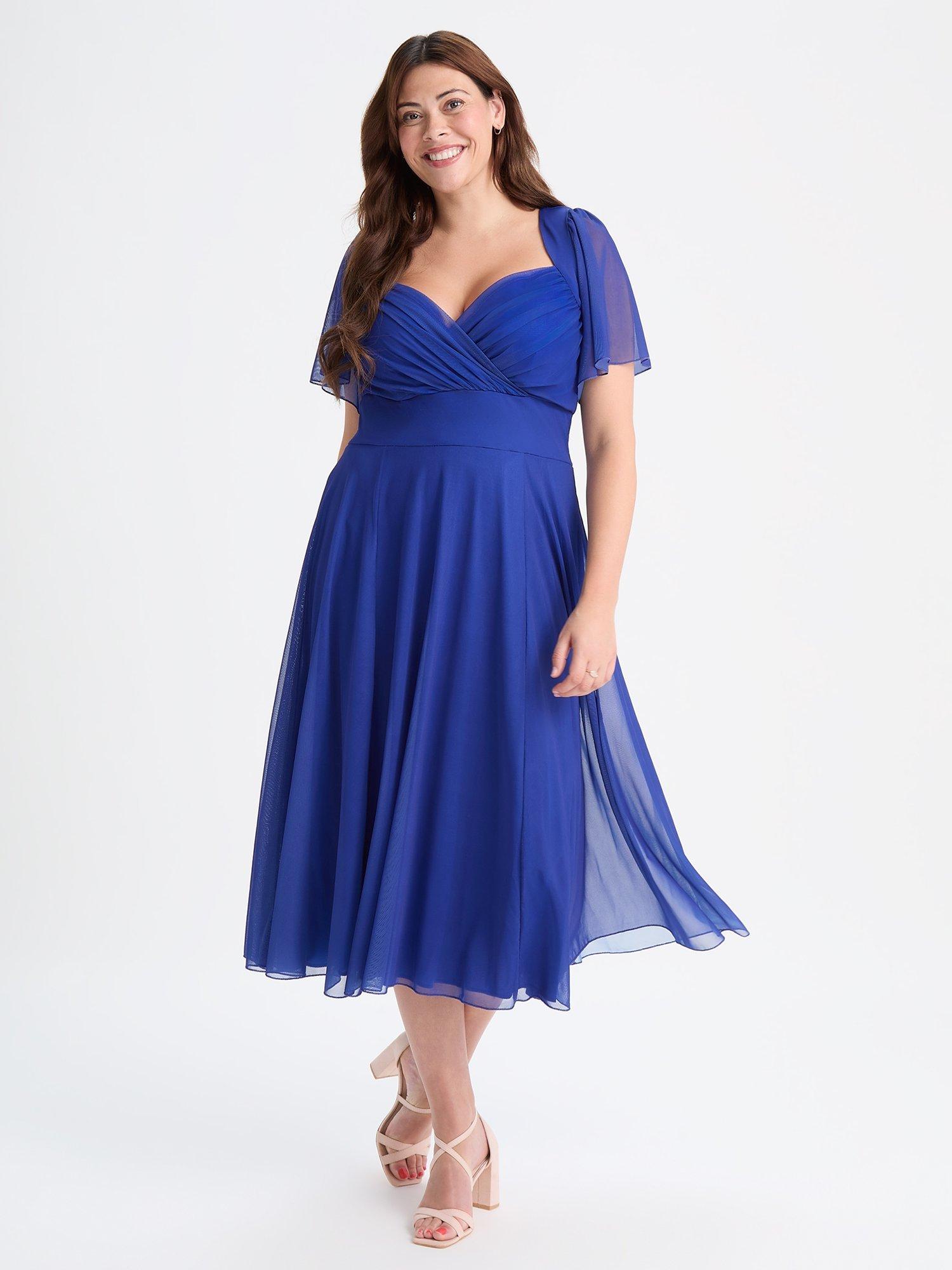 Product image 1 of 4, which shows Scarlett & Jo Liz Bolero Wrap Bodice Midi Dress, Solid Sapphire, 12