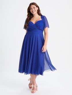 Scarlett & Jo Liz Bolero Wrap Bodice Midi Dress, Solid Sapphire