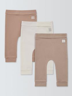 John Lewis Baby Ribbed Leggings, Pack of 3, Neutral Multi, Neutral Multi