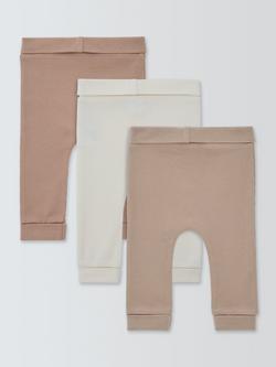 John Lewis Baby Ribbed Leggings, Pack of 3, Neutral Multi - view 2, Neutral Multi