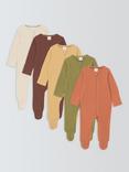 John Lewis Baby Ribbed Sleepsuits, Pack of 5, Neutral Multi