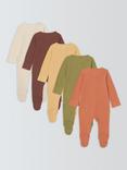 John Lewis Baby Ribbed Sleepsuits, Pack of 5, Neutral Multi