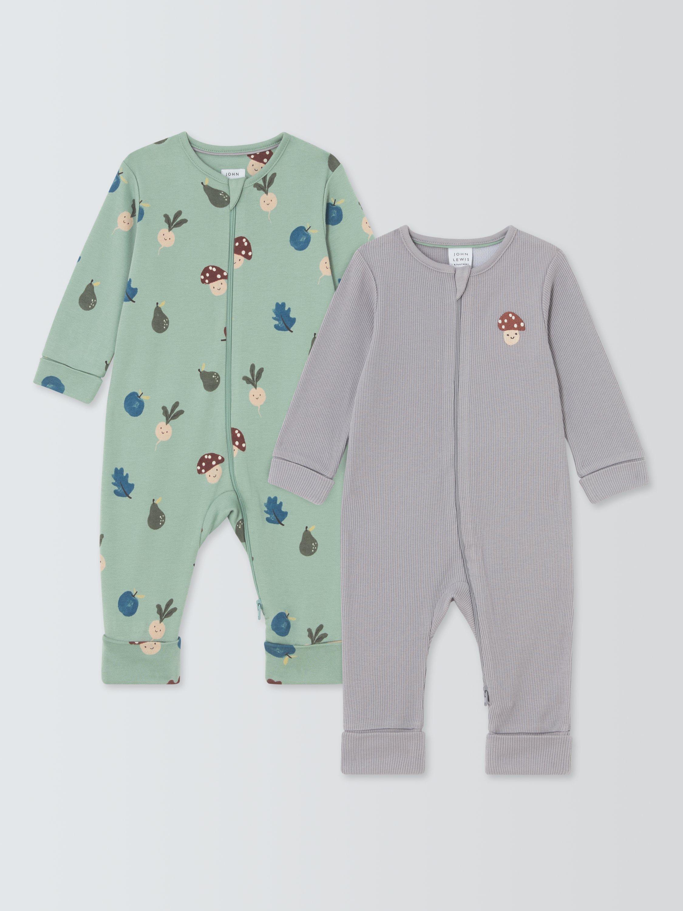 John Lewis Baby Mushroom Sleepsuits, Pack of 2, Multi