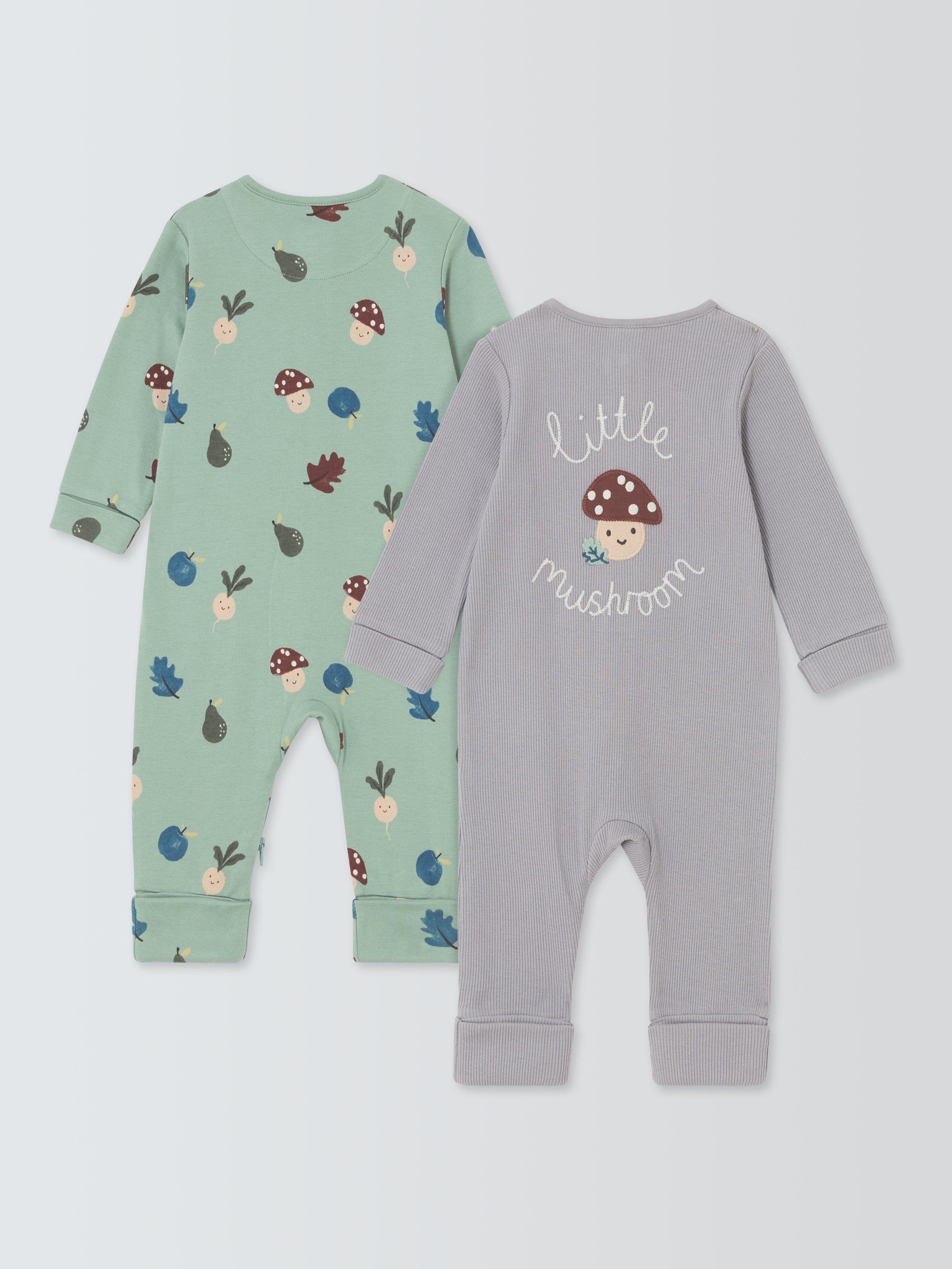 John Lewis Baby Mushroom Sleepsuits, Pack of 2, Multi