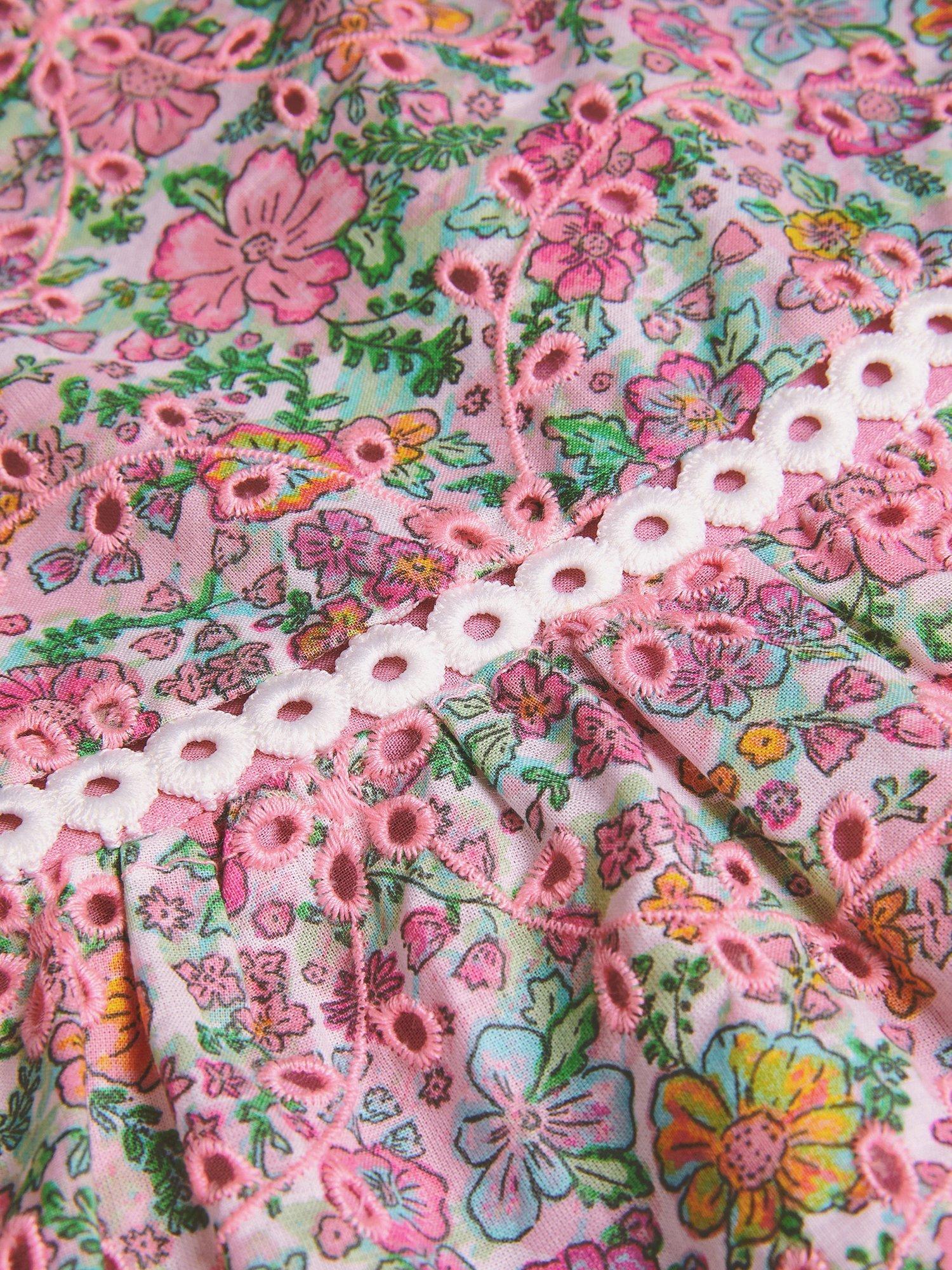 Product image 4 of 4, which shows Monsoon Baby Floral Puff Sleeve Dress, Pink/Multi, 0-3 months
